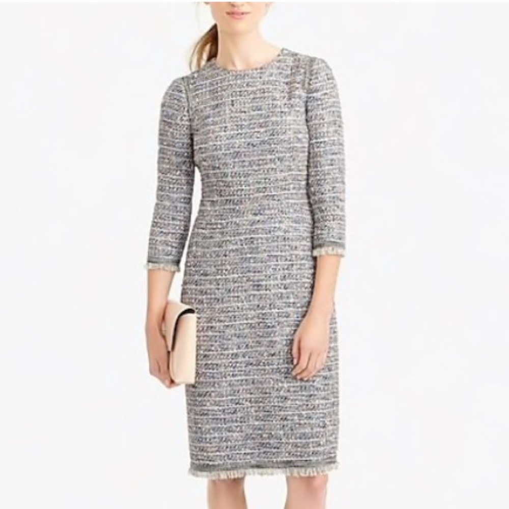 J. Crew  Heritage Tweed Dress in Creamy White and Navy Blue